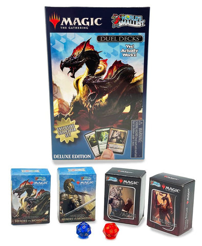 Worldâ€™s Smallest Magic: The Gathering Exclusive Collector Set featuring AJANI VS. NICOL BOLAS and HEROES VS. MONSTERS Duel Decks and Exclusive Playing Dice