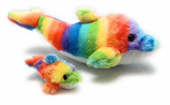 Funstuff 18" Rainbow Dolphin with Baby | Soft Plush Dolphin