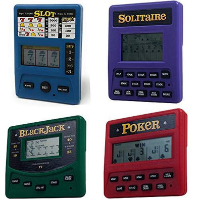 Electronic Gambling Game Pack Bundle Set of 4 - Slot Machine - Poker - Blackjack - Solitaire Handheld Games