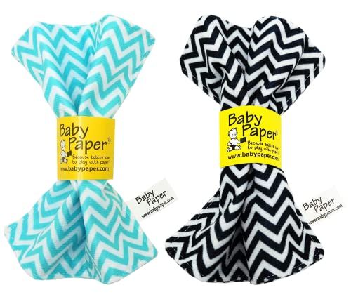 Baby Paper Original Crinkle Sensory Toy | Black and White Zig Zag and Turquoise Zig Zag 2-Pack | Crinkle Paper for Babies | Sensory Baby Toys