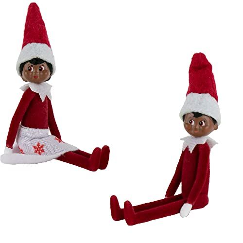 World's Smallest Elf on The Shelf Bundle Set of 2 Boy and Girl Dark Skin