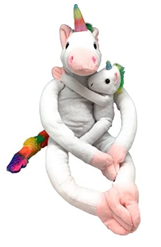 Funstuff White Unicorn Hang-A-Boo with Baby - Velcro Hands Hanging Plush 24 Inches