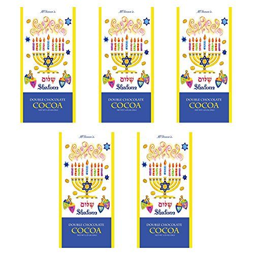 Shalom Hanukkah or Chanukah Double Hot Chocolate Cocoa Mix FIVE 1.25 Ounce Single Serve Packets Great For Gourmet Gifts Or Celebrations!