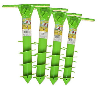 Fun Stuff 16 Inch Plastic Beach Umbrella/Tent/Fishing Pole Anchor Sand Screw (Green) - 4 Pack