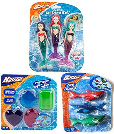 Funstuff Banzai Piece Magical Shimmering Glitter Mermaids, Precious Dive Gems, and Dive Sharks - 2 Pack