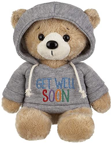 Ganz 9 Get Well Teddy Bear with Gray Hoodie Stuffed Animal for Comfort and Love