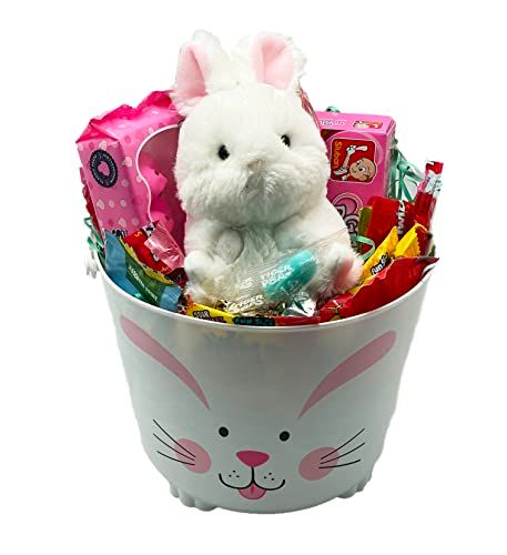 Pre-Made Easter Basket - Girl Building Bricks Set and Bunny Plush with Candy (Version 3)