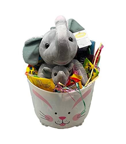Pre-Made Easter Basket - Elephant w/Baby Plush and Activity Book with Candy