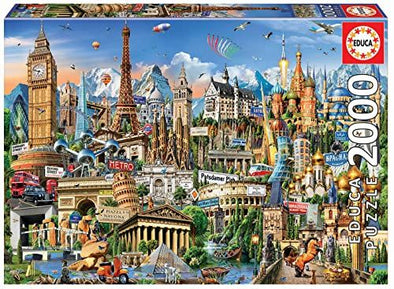 Educa - Europe Landmarks - 2000 Piece Jigsaw Puzzle - Puzzle Glue Included - Completed Image Measures 37.75" x 26.75" - Ages 14+ (17697)