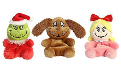 Aurora Palm Pals 5" Dr. Suess Christmas Plush 3 Piece Bundle, Santa Grinch, Cindy Lou Who, and Max