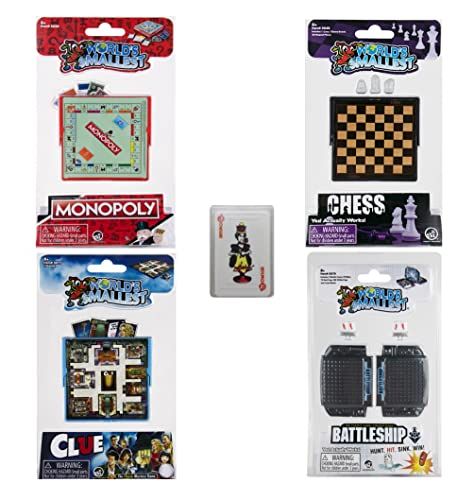 Miniature Classic Games Bundle â€“ Monopoly â€“ Chess â€“ Clue â€“ Battleship â€“ by Worldâ€™s Smallest with Bonus Miniature Playing Cards, Super Fun for Outdoors, Travel & Family Game Night
