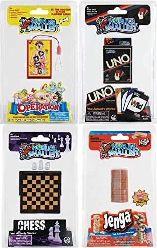 Worlds Smallest Board Games Bundle Set of 4 Jenga - Chess - Operation - Retro Uno