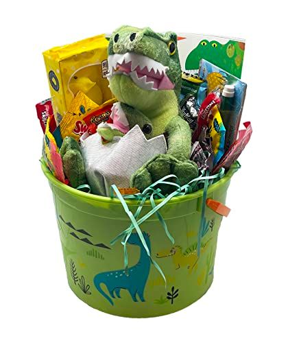 Pre-Made Easter Basket - Dinosaur Plush and Activity Books with Candies (Version 2!)