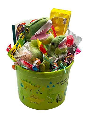 Pre-Made Easter Basket - Dinosaur Plush and Activity Book with Candy