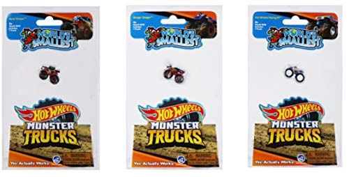 Worlds Smallest Hot Wheels Monster Trucks - Bone Shaker, Hot Wheels Racing #1, and Rodger Dodger - Bundle (Set of 3)