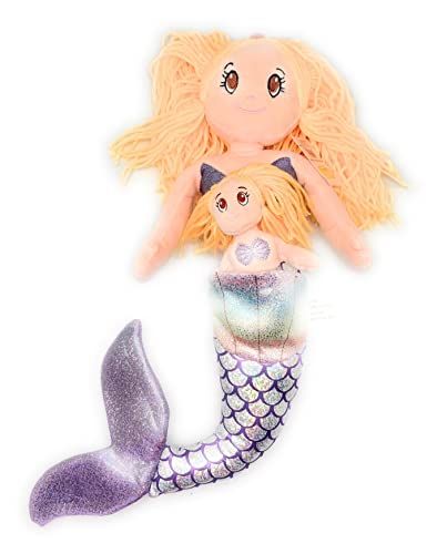Funstuff Purple Mermaid with Baby - Stuffed Mermaid Plush 14 Inches