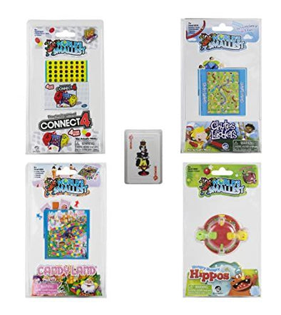 Worlds Smallest Miniature Classic Kids Games Bundle â€“ Hungry Hungry Hippos â€“ Chutes & Ladders â€“ Candyland â€“ Connect 4 with Bonus Miniature Playing Cards, Fun for Travel & Family Game Night