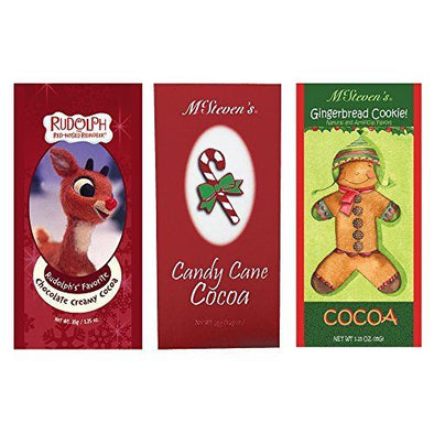 Candy Cane, Gingerbread and Rudolph The Red Nosed Reindeer Hot Chocolate Cocoa Set of SIX Single Serve Packets â€“ Best Gourmet Gift or Stocking Stuffer