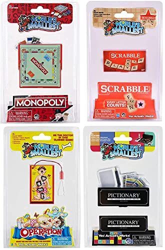Worlds Smallest Board Games Bundle Set of 4 Monopoly - Scrabble - Operation - Pictionary