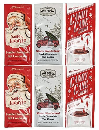 Double Chocolate Hot Cocoa, Dark Chocolate Hot Cocoa, and Candy Cane Cocoa 6pk Gift Set - Six Classic Single Serve Packets, Perfect for Gifts and Stocking Stuffers