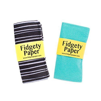 Pocket Fidgety Paper - Baby Paper - Great for Teething and Play - 2 PACK - Turquoise Blue, Black and Grey Stripes - Fidgety Paper